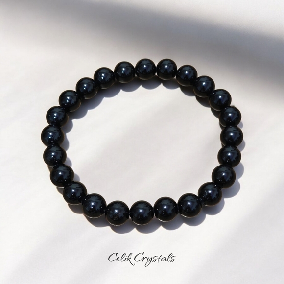 Black Tourmaline Bracelet Natural High Quality Stones 8mm Unisex - Picture 4 of 7